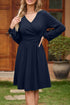 Faux Wrap V Neck Long Sleeve Mini Dress