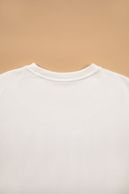 Applique Slogan Round Neck Long Sleeve Sweatshirt