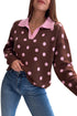 Polka Dot Pattern Collared Loose Pullover Sweater