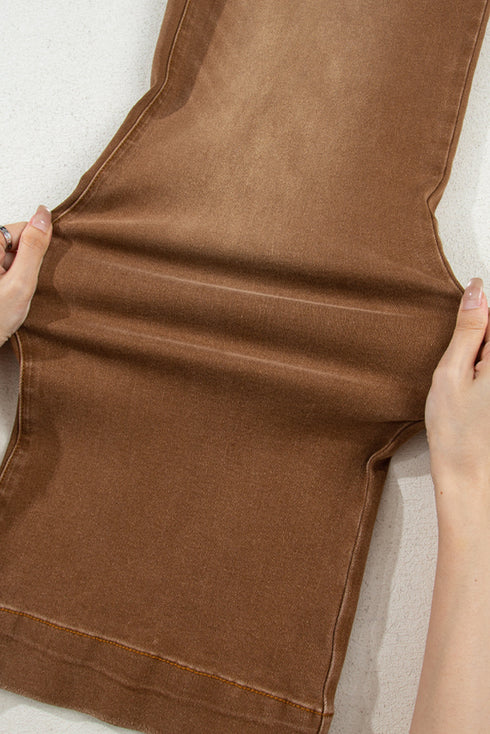 Cropped High Rise Wide Leg Stretch Denim Jeans