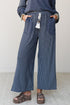Raw Seam Patchwork Striped Long Sleeve Pant Set
