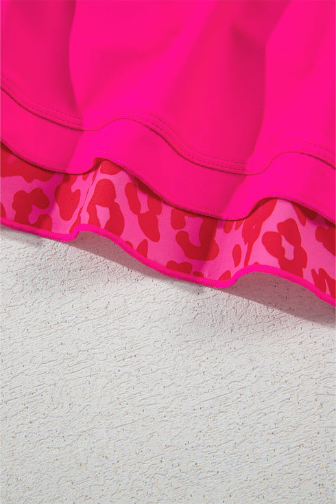 Leopard Print Asymmetrical Strap Swim Tankini Top