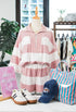 Striped Half Zip Bracelet Sleeve Top Short Set