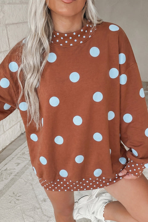 Mock Neck Polka Dot Print Oversized Tunic Sweatshirt