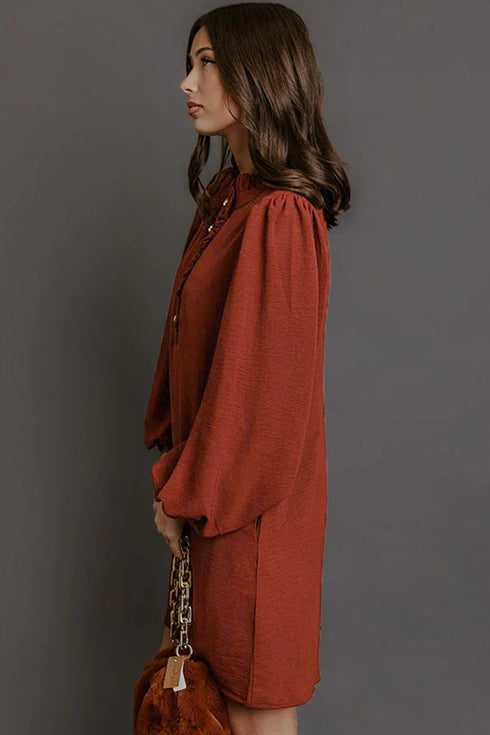 Pure Polyester Shift Long Sleeve Mini Dress