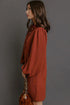 Pure Polyester Shift Long Sleeve Mini Dress