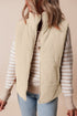 Textured Corduroy Stand Neck Zipped Puffer Vest
