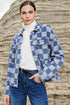 Checkered Print Patchwork Button Up Denim Jacket