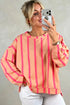 Stripe Print Dropped Shoulder Round Neck Sweatshirt