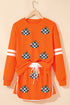 Rhinestone Pumpkin Print Long Sleeve Shift Skirt Set