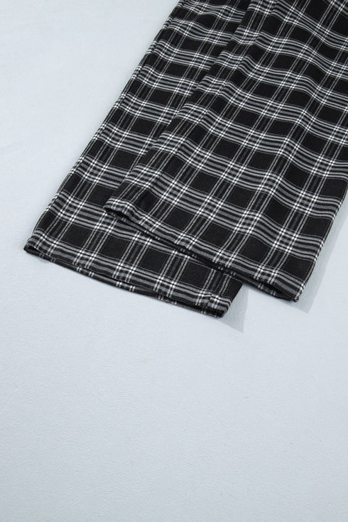 Frenchy Plaid Pattern Drawstring Waist Wide Leg Pants