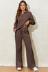 Collared Raglan Sweatshirt And Wide Leg Pant Set