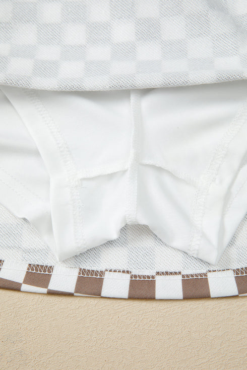 Checkered Polo Collar Long Sleeve Mini Skirt Two Piece Dress