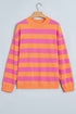 Stripe Print Mock Neck Relaxed Silhouette Sweatshirt