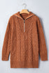 Zip Up Cable Knit Drop Shoulder Sweater Dress