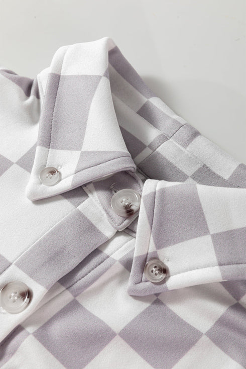 Checkered Print Flap Pocket Button Front Shacket