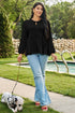 Bow Tie Front Long Sleeve Peplum Blouse