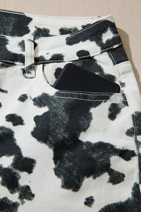 Abstract Print Metal Button Regular Fit Full Length Jeans