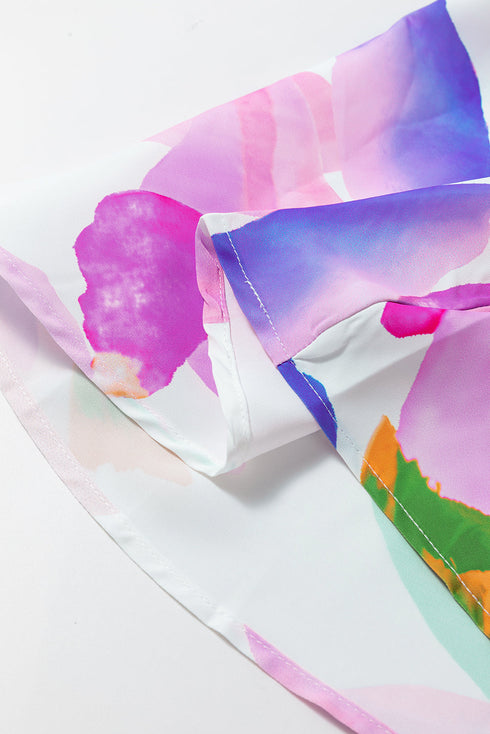 Abstract Brushstroke Square Neck Tiered Midi Dress