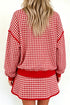 Gingham Ribbed Trim Crew Neck Dress Set