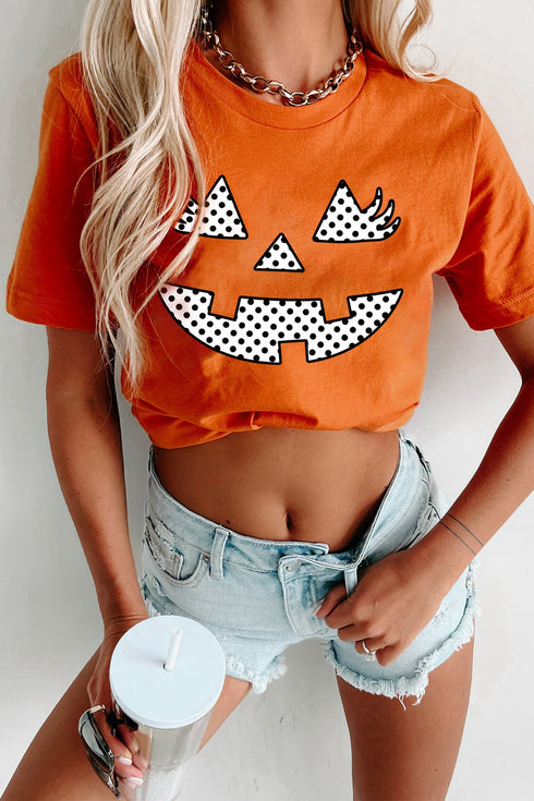 Pumpkin Face Polka Dot Round Neck Graphic Tee