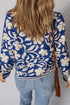 Bohemian Floral Print Open Front Buttoned Cuff Jacket