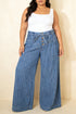 Striped Buttoned Loose Wide Leg Denim Pants