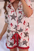 Leopard Star Print Ribbon Bow Contrast Trim Sleepwear
