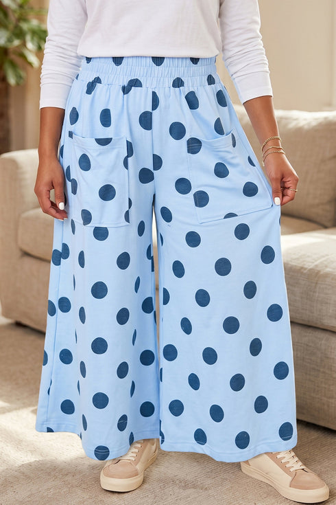 Polka Dot Elastic Waist Wide Leg Pants