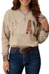 Floral Buffalo Plaid Striped Embroidered Patch Sweatshirt