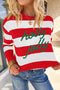 Holly Jolly Letter Embroidered Stripe Pullover Sweatshirt