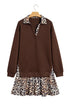 Leopard Patchwork Collared Long Sleeve Mini Dress