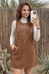 Geometric Embroidery Sleeveless Corduroy Shift Mini Dress