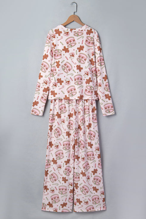 Ribbed Abstract Print Long Sleeve Two Piece Lounge Set