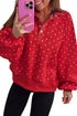 Metal Button Polka Dot Print Collar Pullover Sweatshirt
