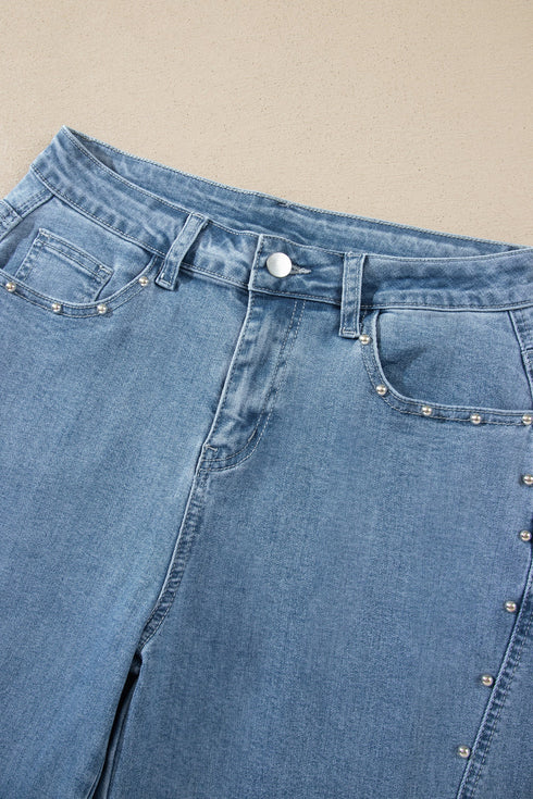 Denim Side Seam Rivet Ankle Length Jeans