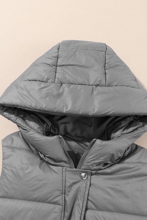 Exclusive Solid Long Quilted Hooded Puffer Vest
