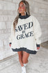 Saved By Grace Print Mock Neck Oversized Sweatshirt