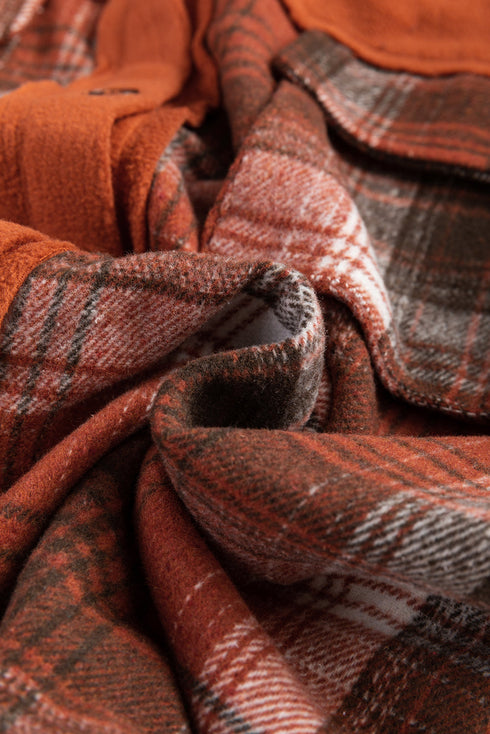 Casual Print Buttoned Flap Pocket Plaid Shacket