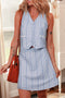 Striped Buttoned Waistcoat A Line Mini Skirt Two Piece Dress