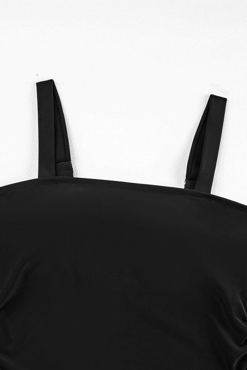 Ruched Square Neck Tummy Control Swim Dress