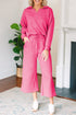 Solid Textured Collared V Neck Wide Leg Pant Sets