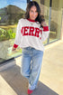 Letter Graphic Waffle Knit Textured Trim Slogan Pullover Sweatshirt