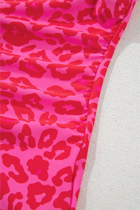 Leopard Print Asymmetrical Strap Swim Tankini Top