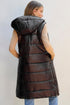 Exclusive Solid Long Quilted Hooded Puffer Vest