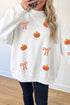 Chenille Pumpkin Sequin Bow Exposed Seam Mock Neck Sweatshirt