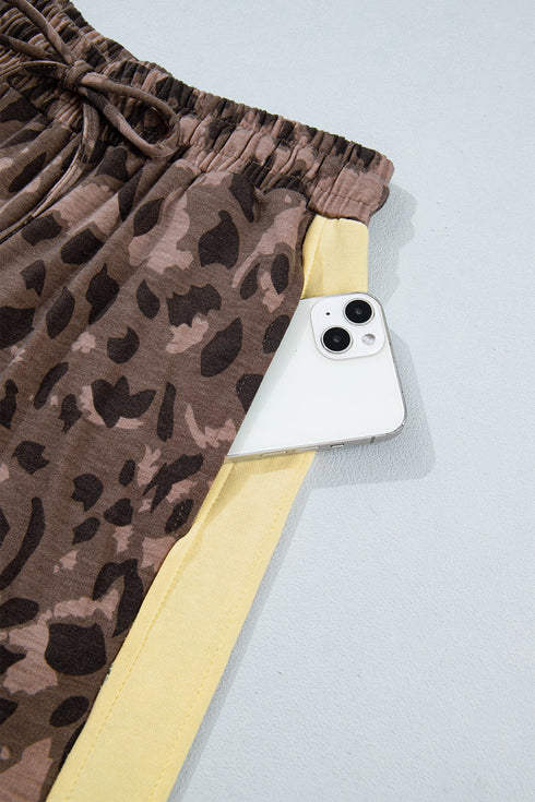 Leopard Print Long Sleeve V Neck Wide Leg Pant Set