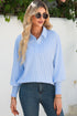Pinstripe Long Sleeve Smocked Cuff Button Shirt Collar Blouse