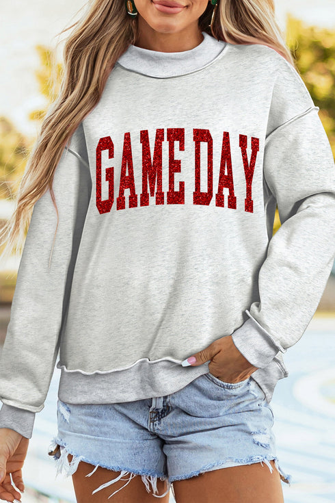 Polyester Glitter Letter Mock Neck Graphic Sweatshirt