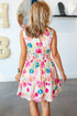 Floral Print V Neck Smocked Waist Flared Mini Dress